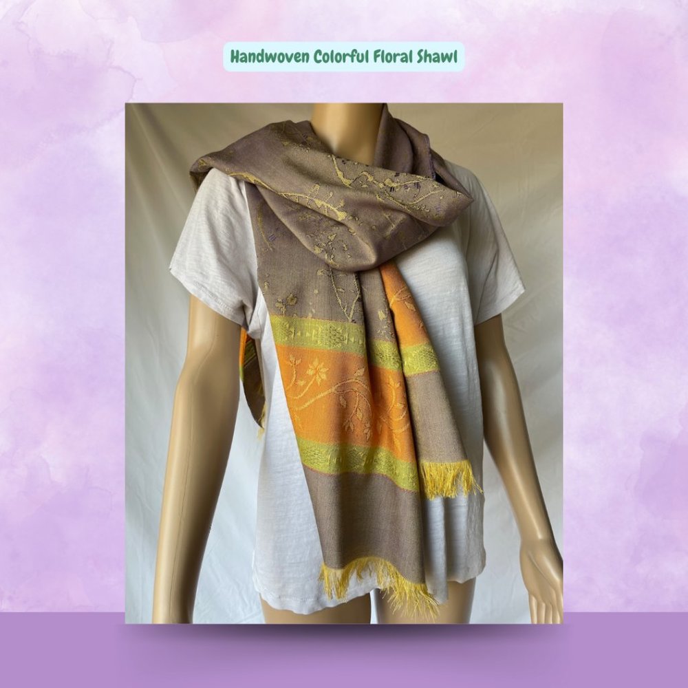 Handwoven Colorful Floral Shawl | Excellent Condition